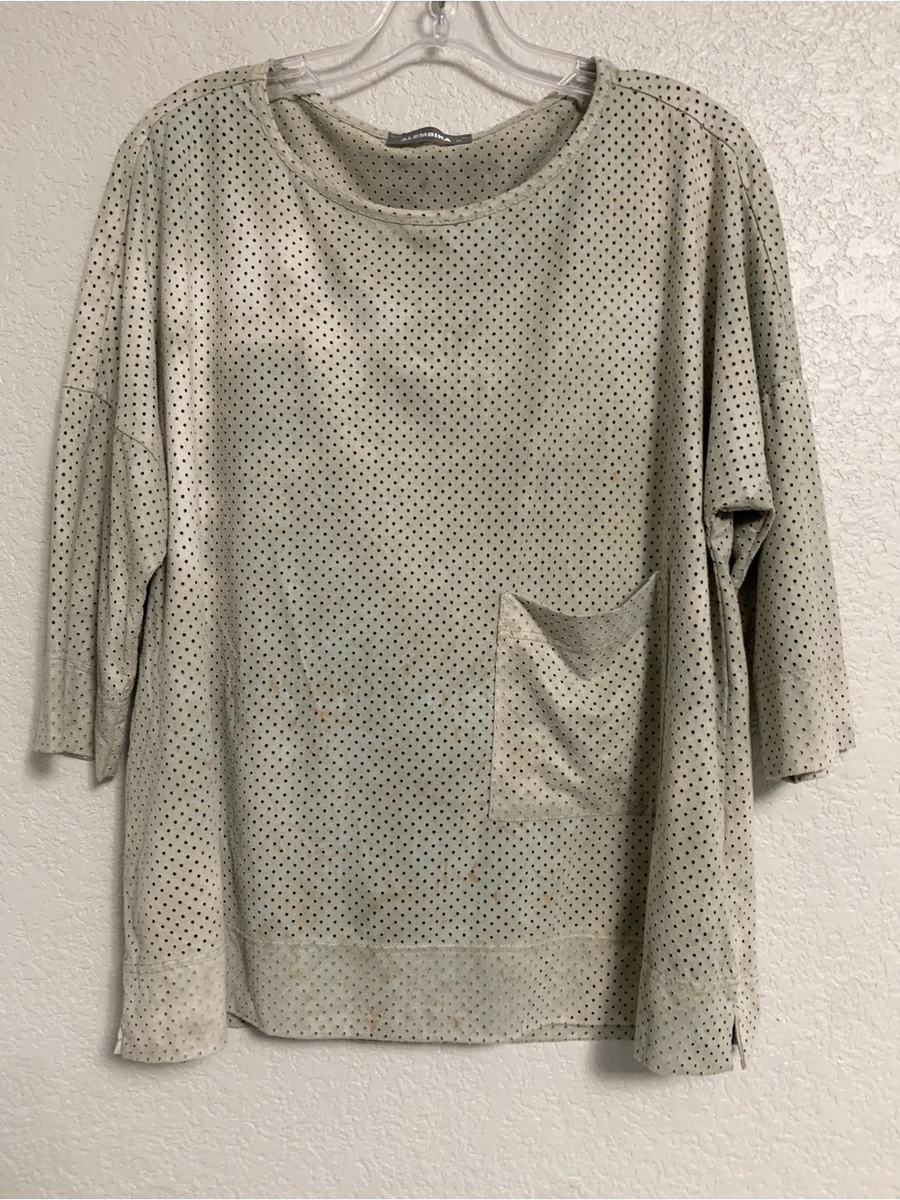 Alembika Top Women M Mottled Perforated Faux Suede Boxy Oversized Boho Lagenlook